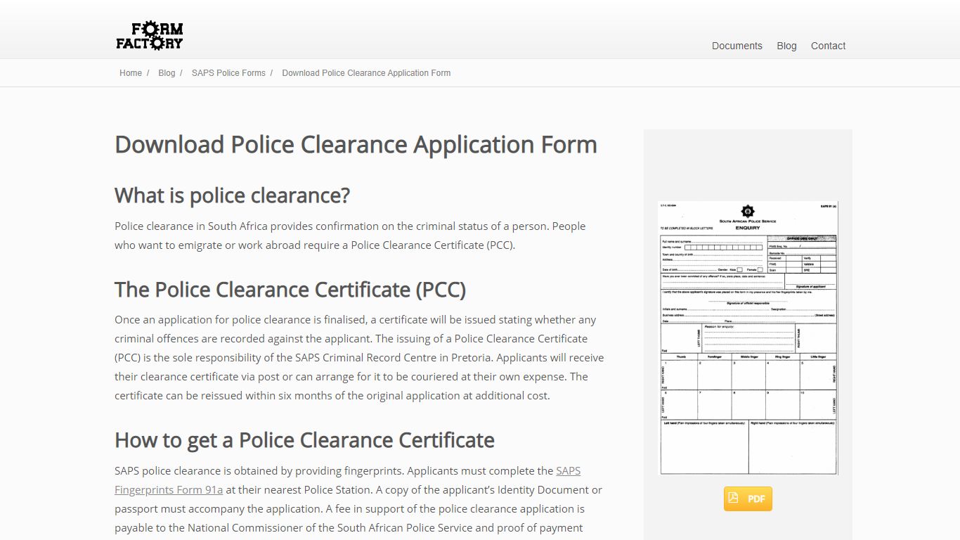 Download Police Clearance Application Form - FormFactory