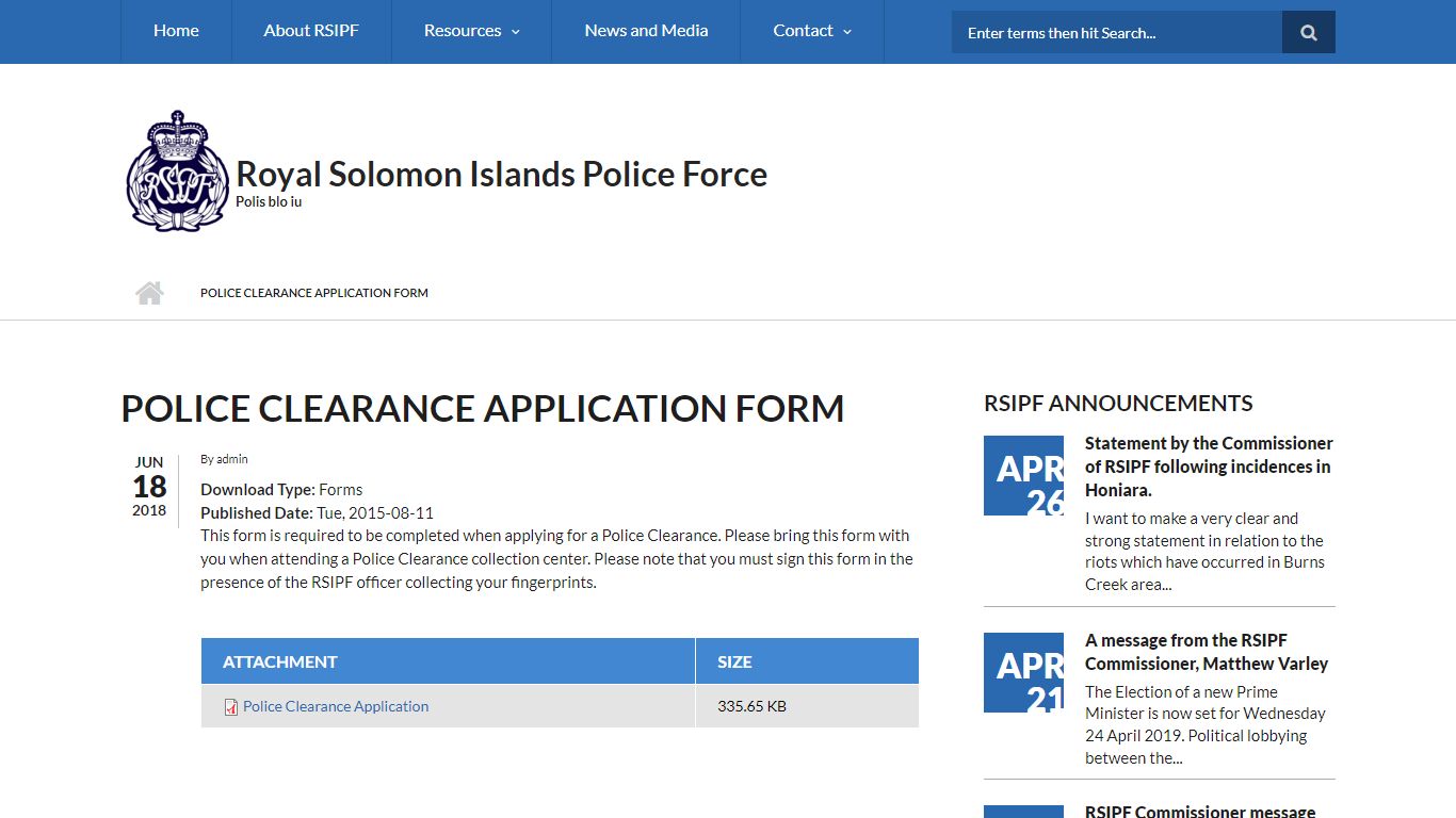 Police Clearance Application Form - Royal Solomon Islands Police Force